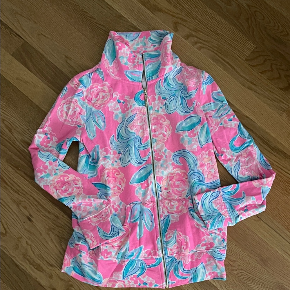 Lilly Pulitzer breast cancer Pink and Blue Floral zip up